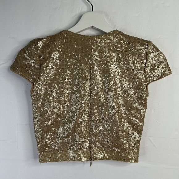 Dress The Population Size Small Cara Two Piece Gown Gold Sequin Holiday Party - Picture 9 of 16